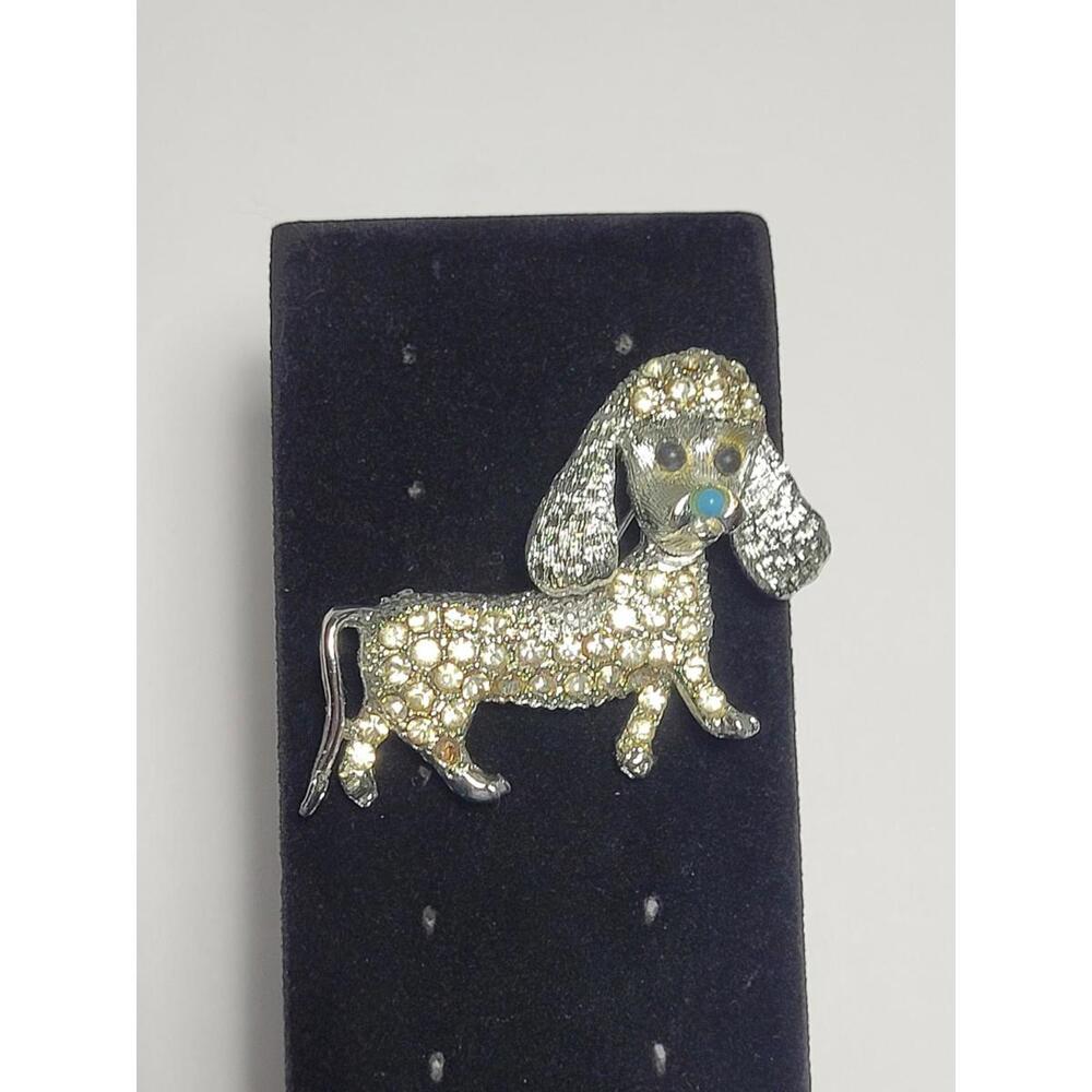 Silvertone Cocker Spaniel Clear Rhinestone Fashion Brooch Costume Jewelry